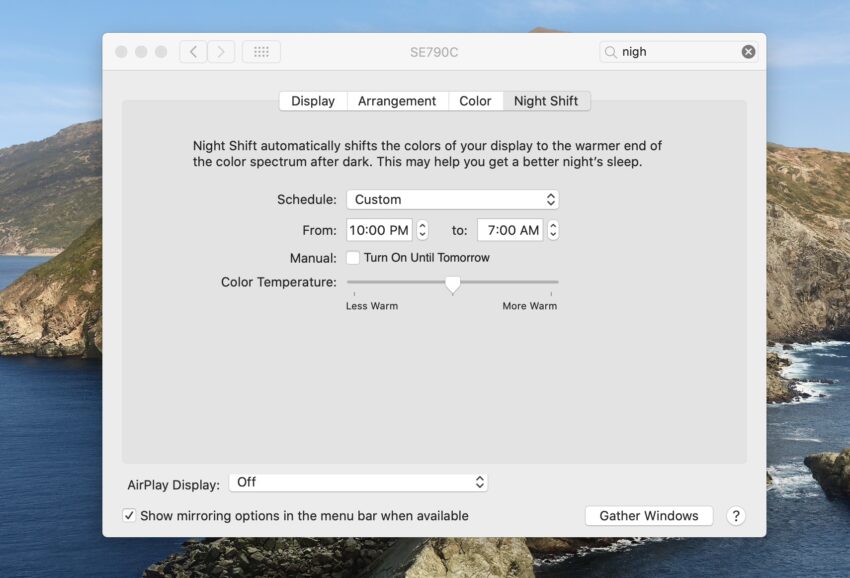Configure un horario de turno de noche para su MacBook Pro. 