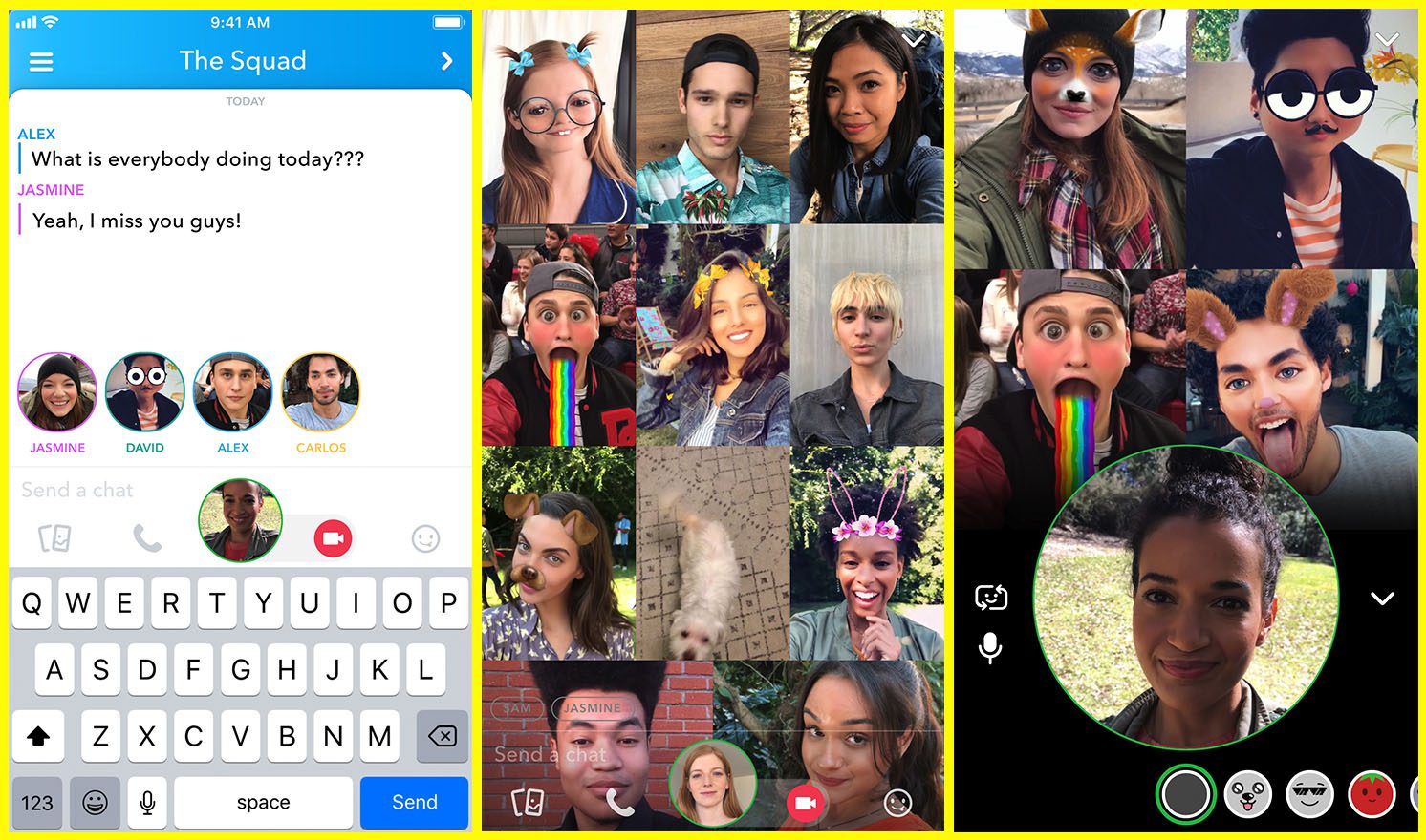 Snapchat agrega videollamadas de 16 personas con filtros de Snapchat