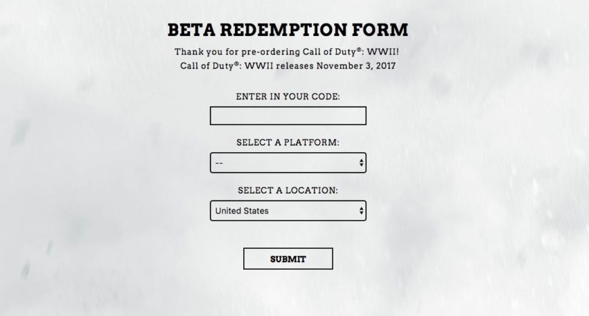 Si tiene problemas para canjear su código beta de Call of Duty: WWII, intente volver a ingresar o comuníquese con su distribuidor.
