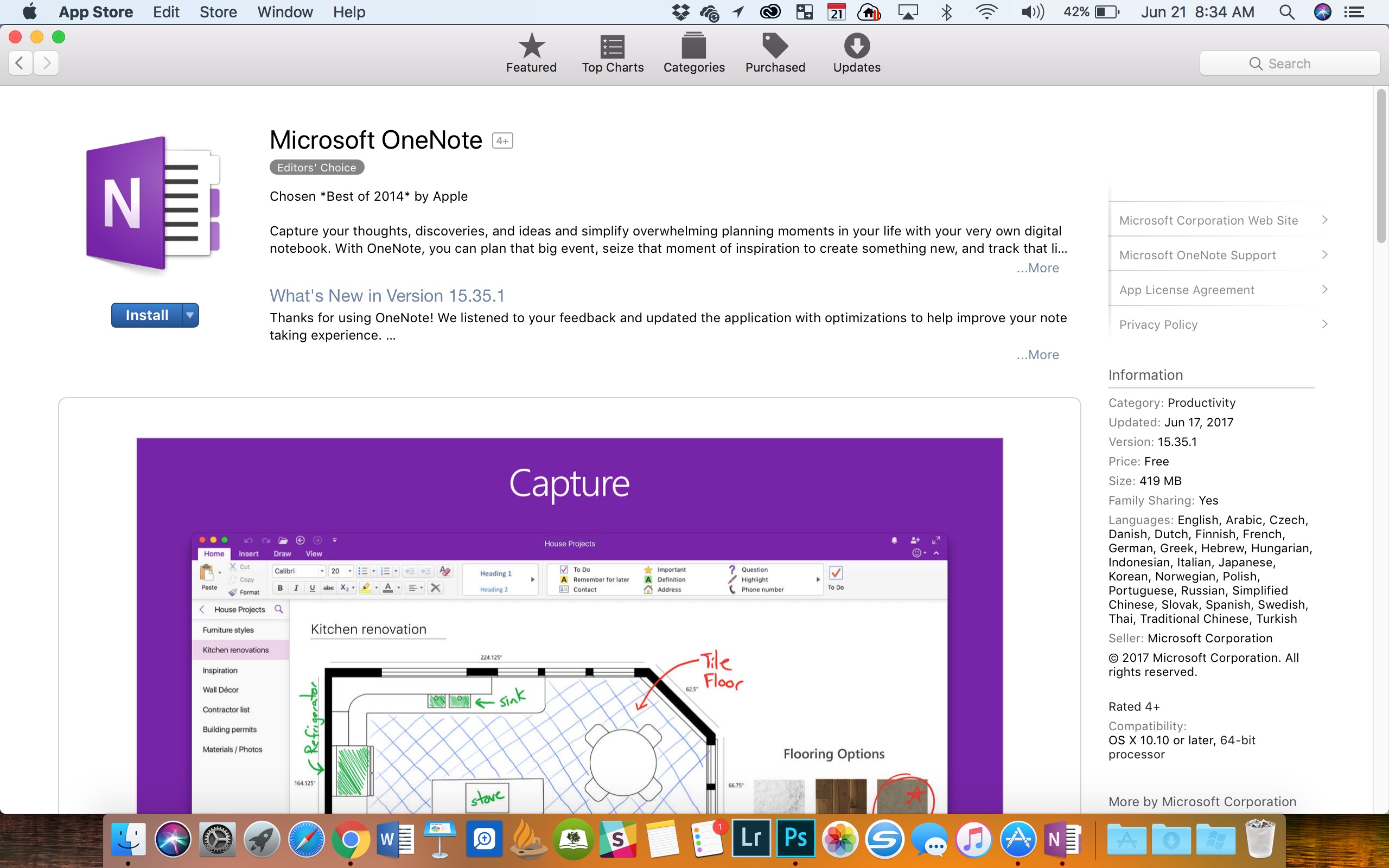 microsft onenote en mac app store