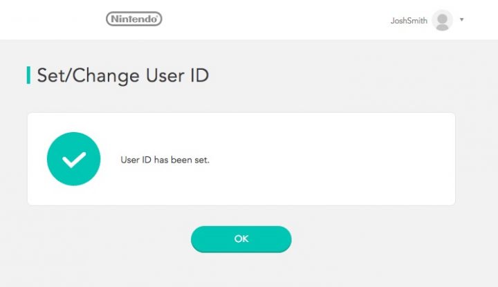 Éxito.  Has registrado tu ID de Nintendo Switch. 