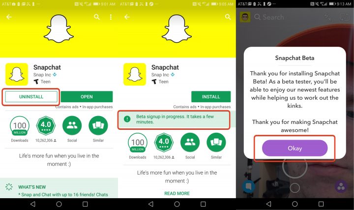 Complete su registro para la versión beta de Snapchat. 