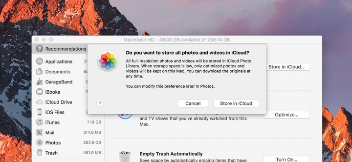 Almacena archivos y fotos en iCloud para liberar espacio en tu Mac.