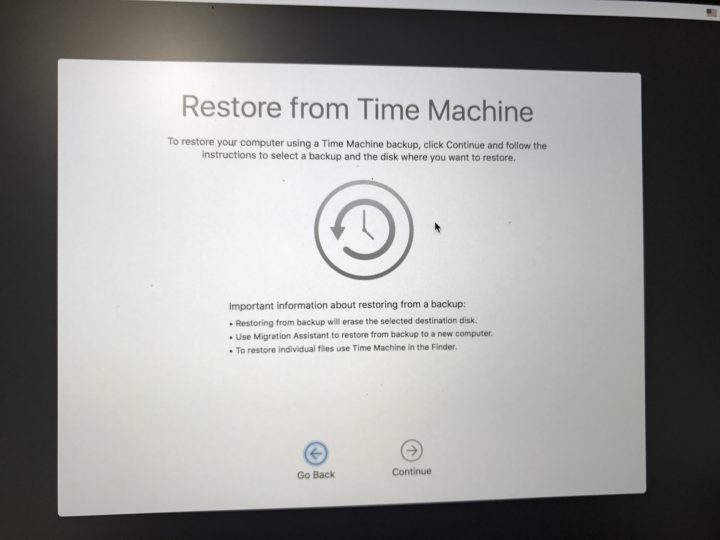 Elija una copia de seguridad de Time Machine para restaurar.