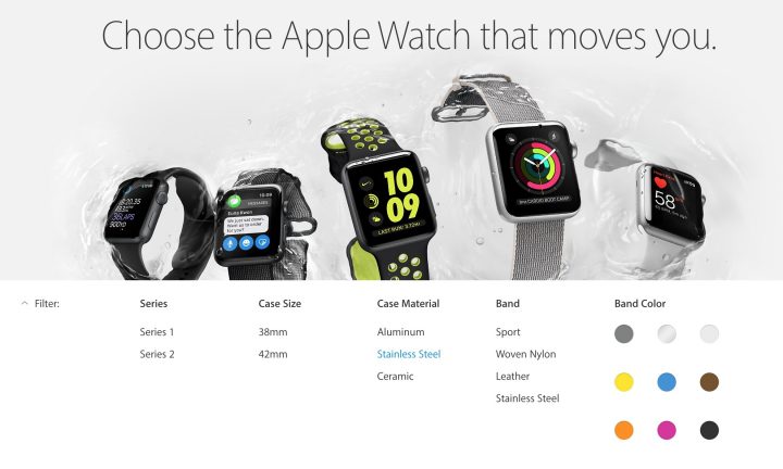 Los clientes pueden mezclar y combinar varios colores y estilos de carcasas con muchas bandas de Apple Watch 2.