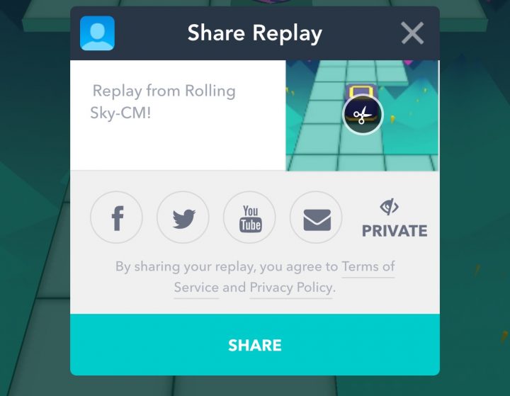 Puedes grabar y compartir tu juego de Rolling Sky.