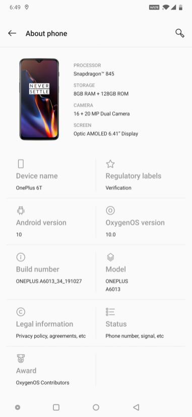 T-Mobile OnePlus 6T ejecuta Android 10