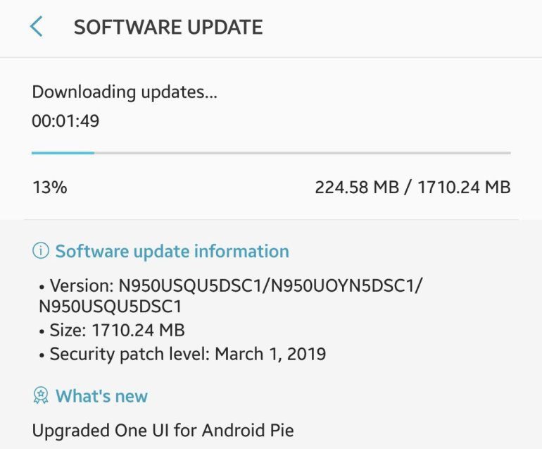 Actualización de Sprint Galaxy Note 8 Pie