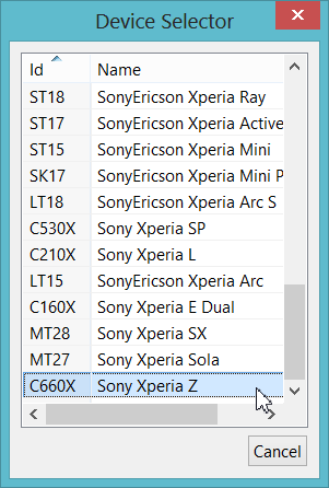 Seleccione Sony Xperia Z
