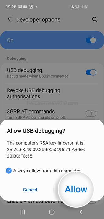 Permitir la conexión de depuración USB en Samsung Galaxy S20