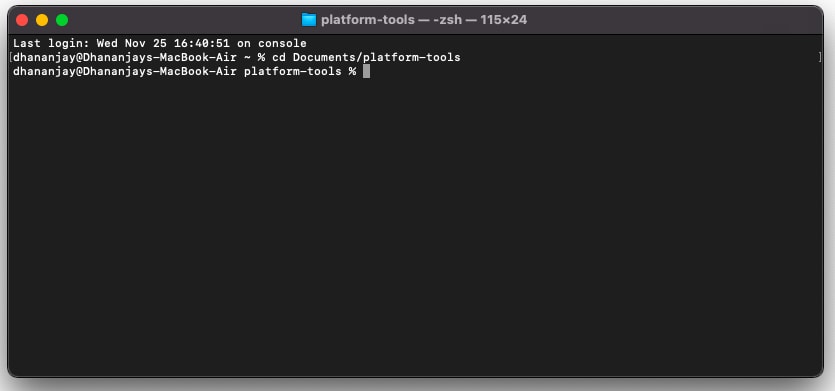 Inicie macOS / Linux Terminal dentro de la carpeta 'platformt-tools'