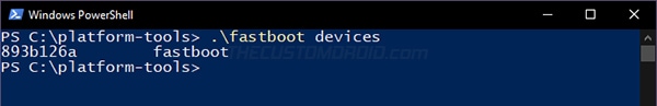 Verifique la conexión usando el comando "dispositivos fastboot"