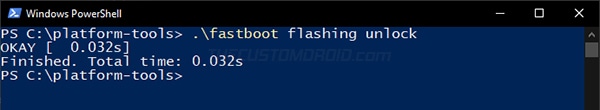 Ingrese el comando "fastboot flashing unlock" para desbloquear el cargador de arranque en OnePlus Nord