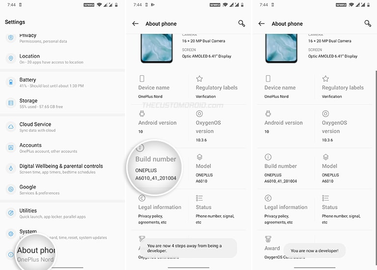Habilite las opciones de desarrollador en OnePlus Nord