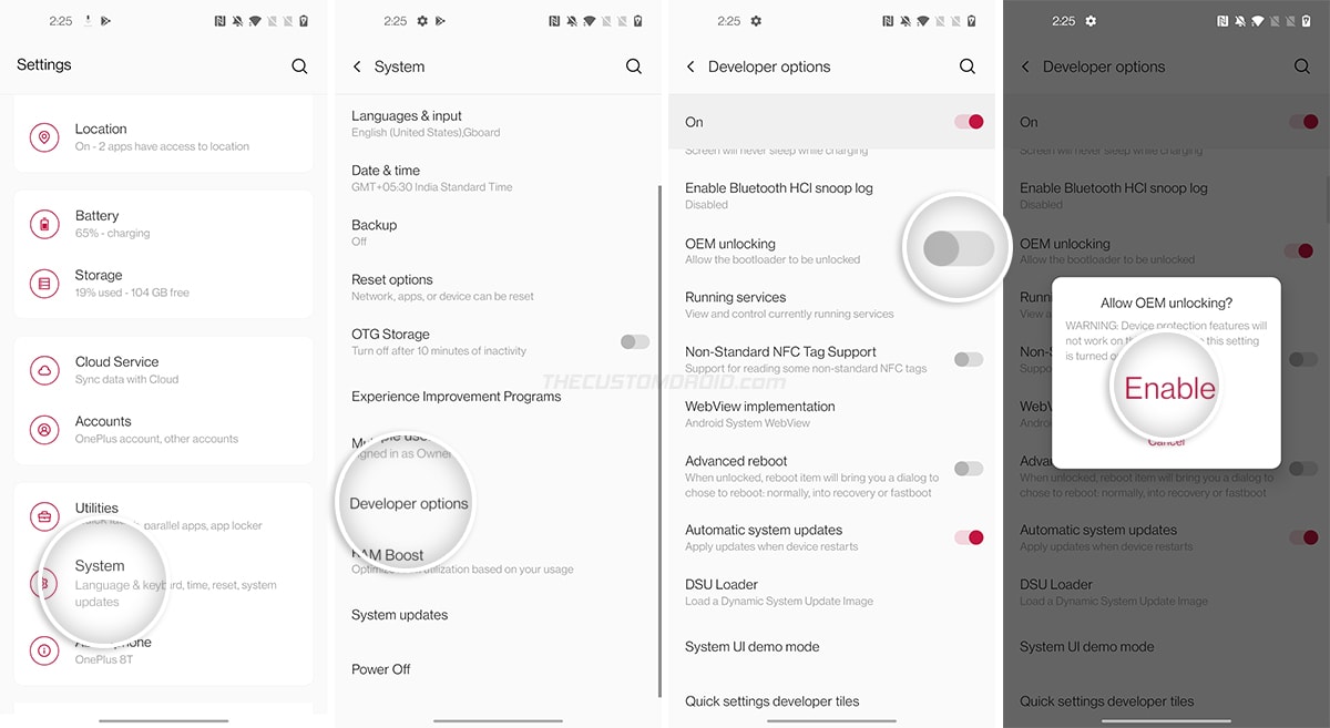 Habilitar el desbloqueo de OEM en OnePlus 8T