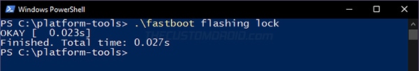 Ingrese el comando "fastboot flashing lock" para volver a bloquear el cargador de arranque en OnePlus 8T