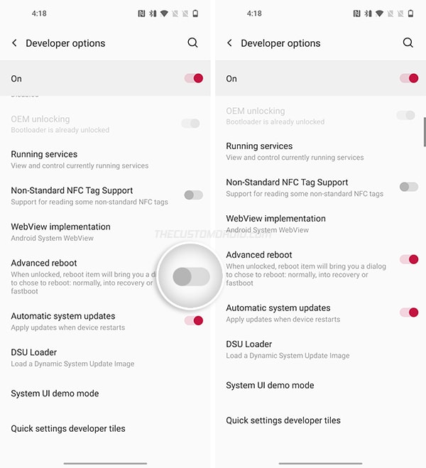 Active la opción "Reinicio avanzado" en Opciones de desarrollador en OnePlus 8T