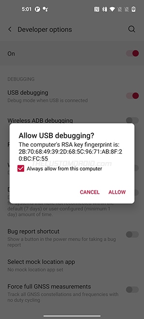 Permitir la depuración de USB en OnePlus 8T