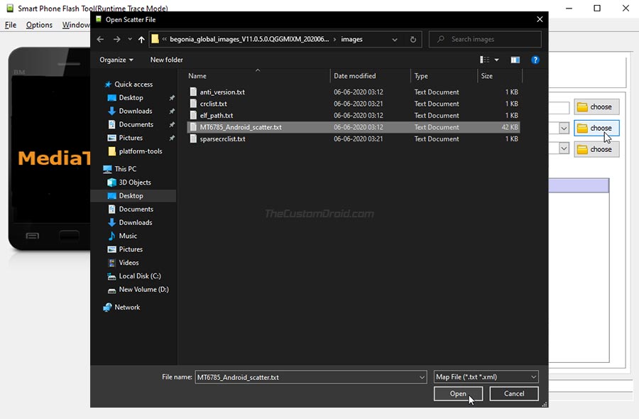 Cargue el archivo Scatter de su dispositivo MediaTek en SP Flash Tool