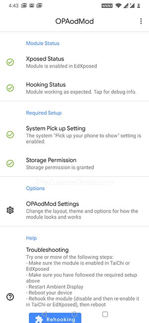 Módulo OnePlus OPAodMod - Pantalla principal