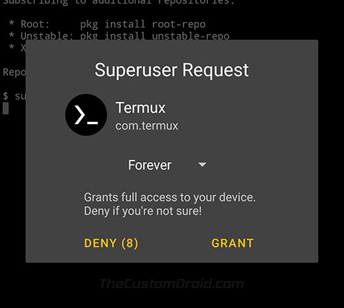 Otorgar permisos de root a Termux (emulador de terminal)