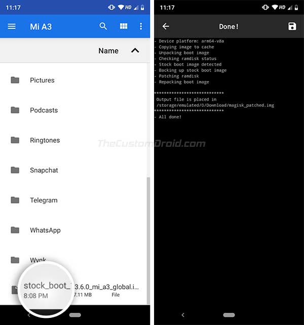 Root Xiaomi Mi A3 - Imagen de arranque de archivo de parche usando Magisk Manager