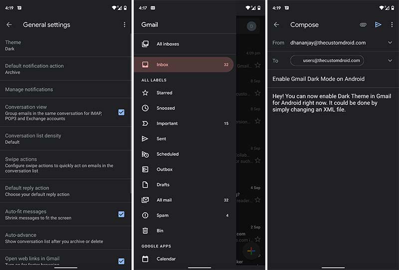 Tema oscuro en Gmail para Android - Capturas de pantalla
