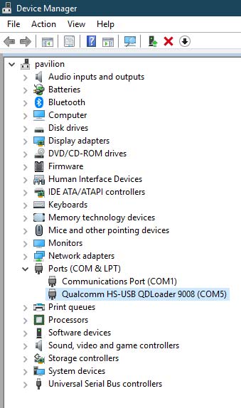 Dispositivo Android detectado como 'Qualcomm HS-USB QDLoader 9008' en el Administrador de dispositivos de Windows