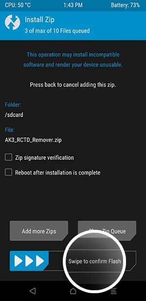 Instale el zip de Android Pie TWRP-Flashable en LG V30 - Deslice para confirmar el flash