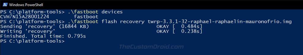 Flash TWRP Recovery en Redmi K20 Pro a través del comando Fastboot