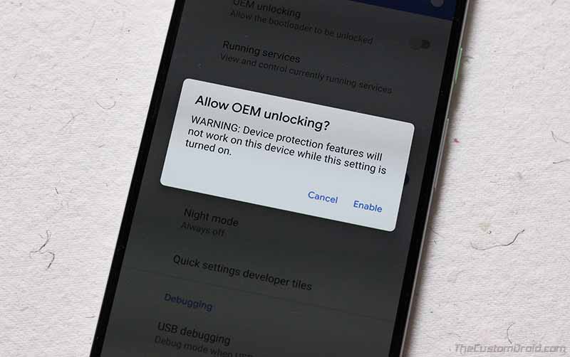 Habilite la opción de desbloqueo OEM en su dispositivo Android