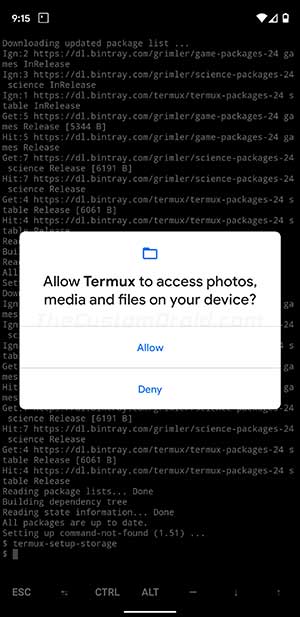 Otorgar permisos de almacenamiento a la aplicación Termux