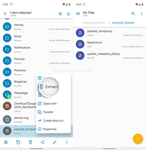 Extraiga el archivo ZIP de la herramienta Payload Dumper en su dispositivo Android