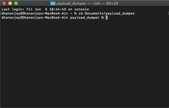 cd MacOS / Linux Terminal a la carpeta 'payload_dumper'