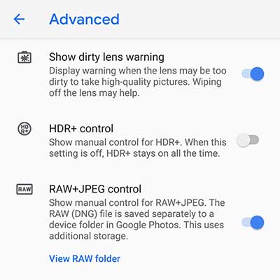 Aplicación de cámara Google Pixel 3 - Cámara de Google 6.1 - Compatibilidad con imágenes RAW