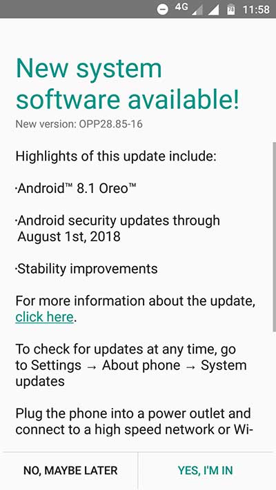 Moto G5 Android Oreo Update OTA Captura de pantalla