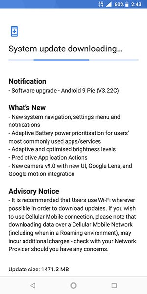 Actualización de Android Pie de Nokia 7 Plus - Captura de pantalla OTA