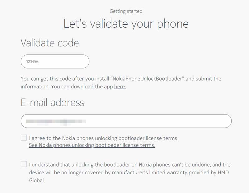 Desbloquee el cargador de arranque Nokia 8 - Valide su teléfono