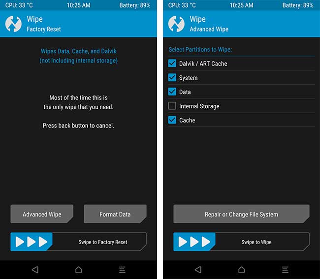 Instale la actualización Oreo de Moto G5S Android 8.1 - TWRP Wipe