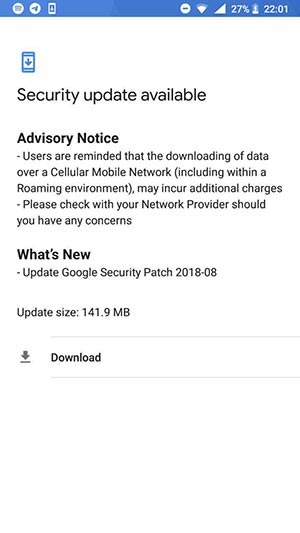 Nokia 6 de agosto de 2018 Actualización de seguridad OTA - Captura de pantalla