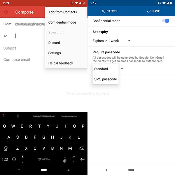 Modo confidencial en la aplicación Gmail para Android: captura de pantalla