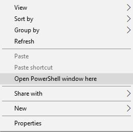 Desbloquear el cargador de arranque OnePlus 6 - Abra la ventana de PowerShell aquí