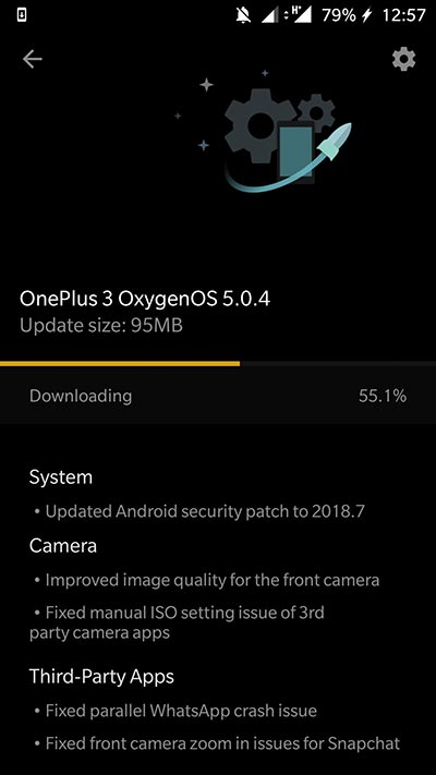 Actualización de OxygenOS 5.0.4 para OnePlus 3 - Captura de pantalla OTA