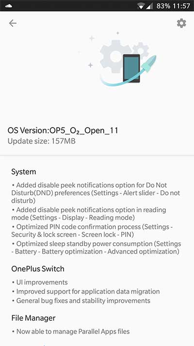 OxygenOS Open Beta 11/9 para OnePlus 5 / 5T - Captura de pantalla OTA