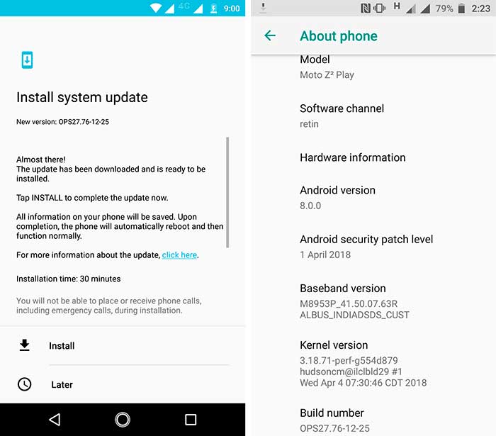 Moto Z2 Play Android Oreo OTA Captura de pantalla