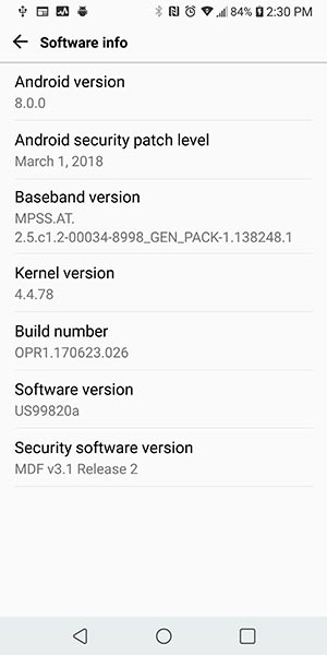 Actualización desbloqueada de LG V30 Android Oreo - Captura de pantalla