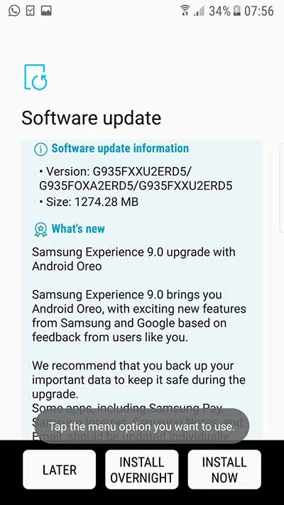 Instale Android Oreo en Galaxy S7 y Galaxy S7 Edge - Captura de pantalla de Oreo