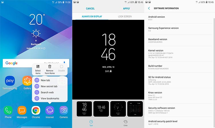 Galaxy A5 2017 Android 8.0 Capturas de pantalla de la actualización Oreo