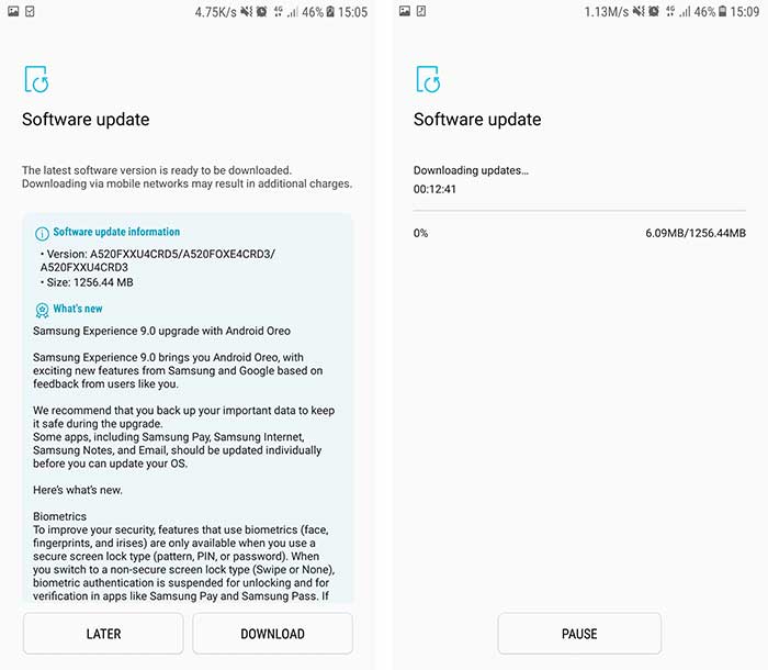 Actualización de Galaxy A5 2017 Android 8.0 Oreo - Capturas de pantalla OTA