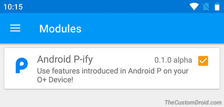 Módulo Android P-ify Xposed activado
